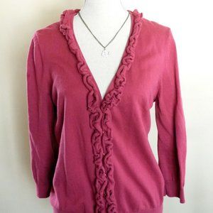 Loft Berry Ruffle Front ¾ Sleeve Cardigan XL NWOT